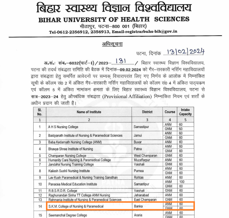 Affiliation Letter from BUHS for ANM & GNM